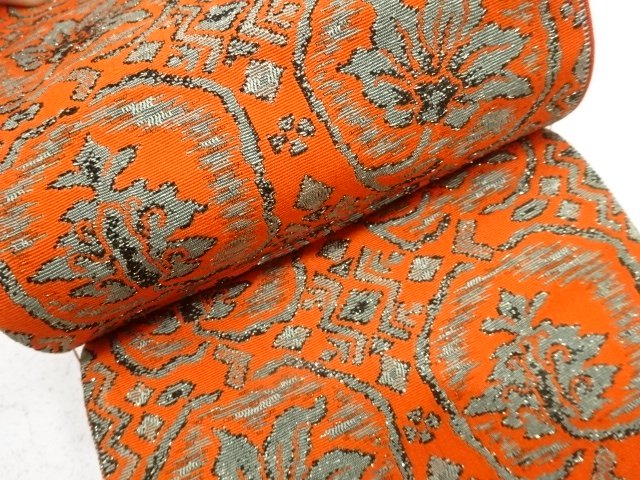  アンティーク　花唐草模様織り出し半幅帯（着用可）